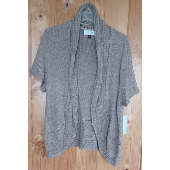 SONOMA Beige Mixed Knit Short Sleeve Open Cardigan Womens P/XL Office Boho Fall - Picture 2 of 6